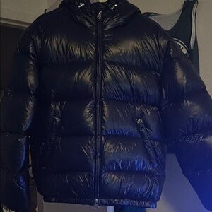 Zara Men's Black Shiny Puffer Jacket with Hood